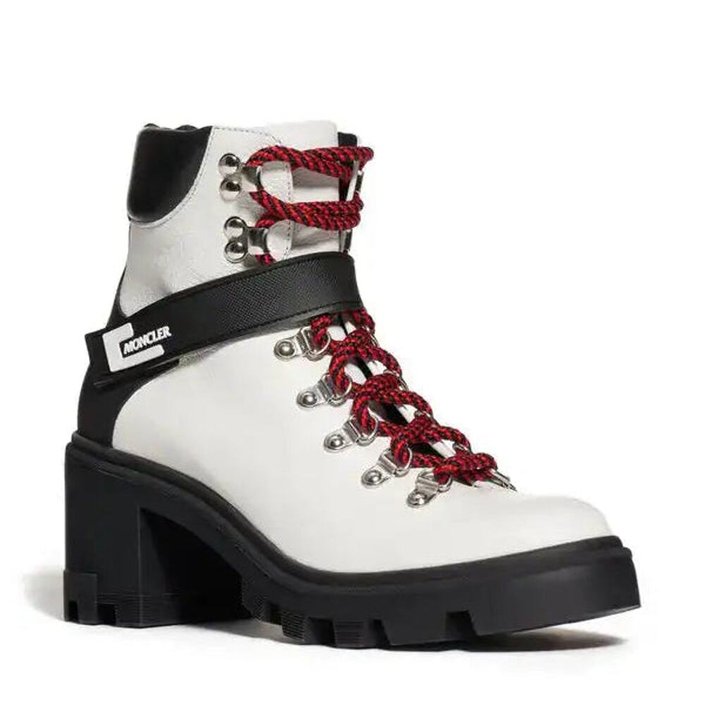 Moncler Carol Chunky Lug Soles Ankle Hiking Boots White Black Women's EU 39.5